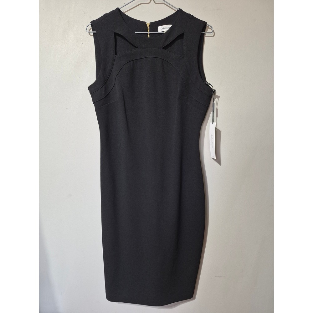 Calvin Klein Womens Black Cutout Neck Sheath Dress Gold Zip CD9C15JB Size 6 NEW